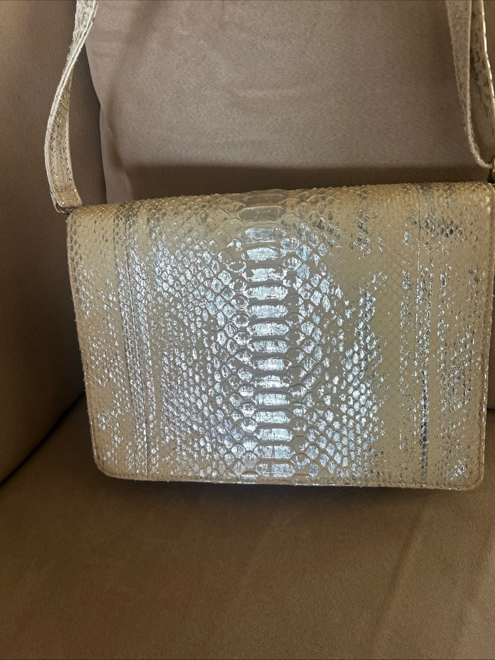 Metallic Python-Texture Crossbody Bag in Light Silver - Picture 3 of 7